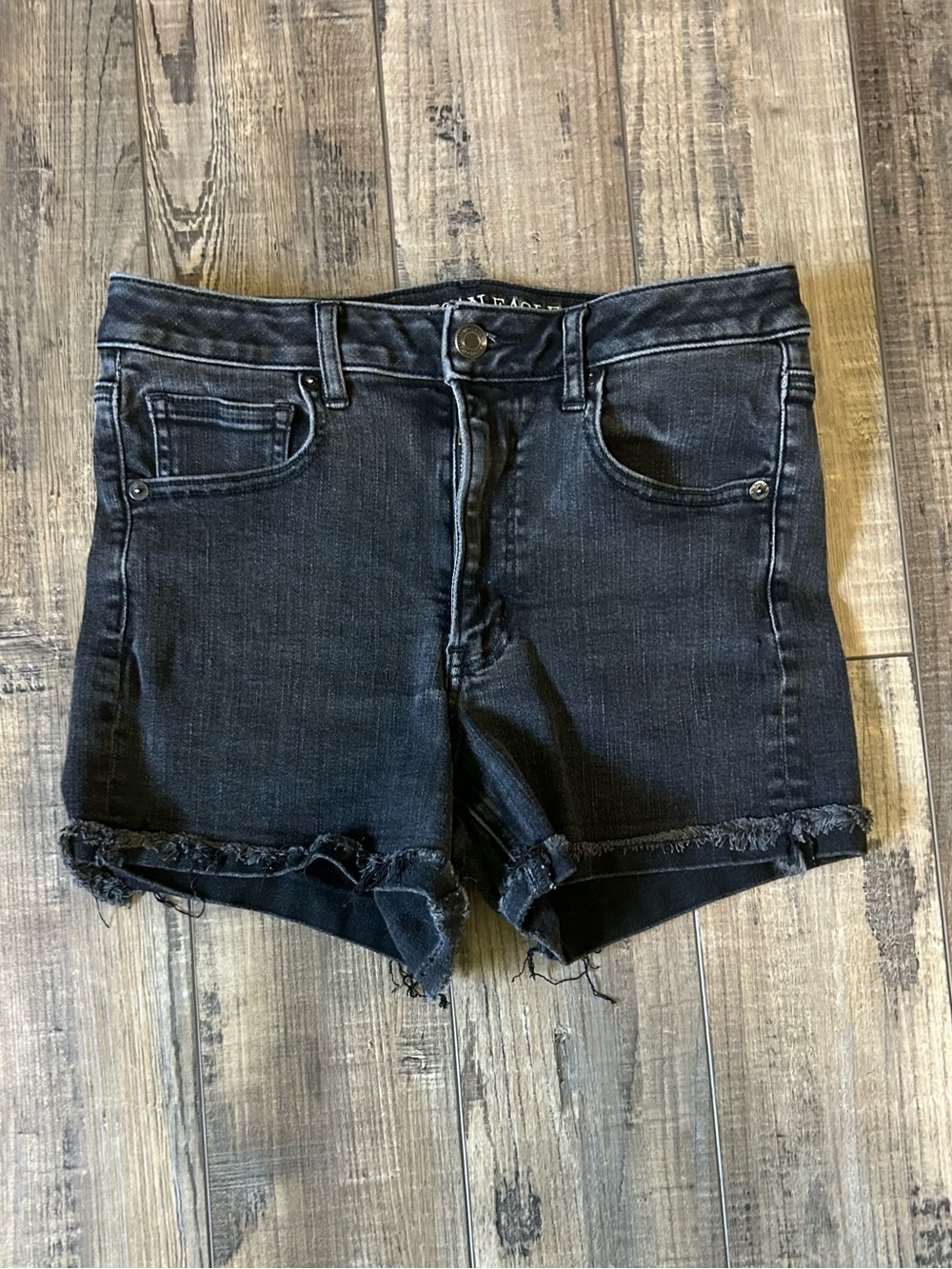 American Eagle Outfitters Black Frayed Hem Denim Shorties